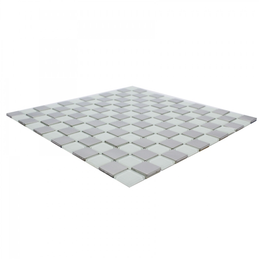 Pastilha de Metal MIX Vidro - Mescla Branco & Inox Polido