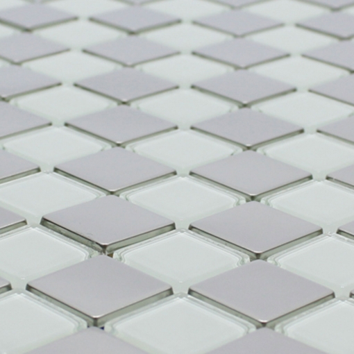 Pastilha de Metal MIX Vidro - Mescla Branco & Inox Polido